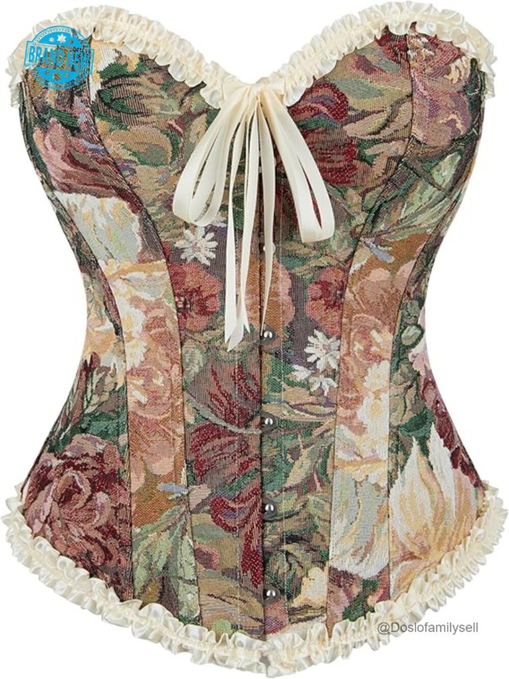 Vintage Lace Up Floral Print Corset Bustier Bodyshaper Boned Overbust